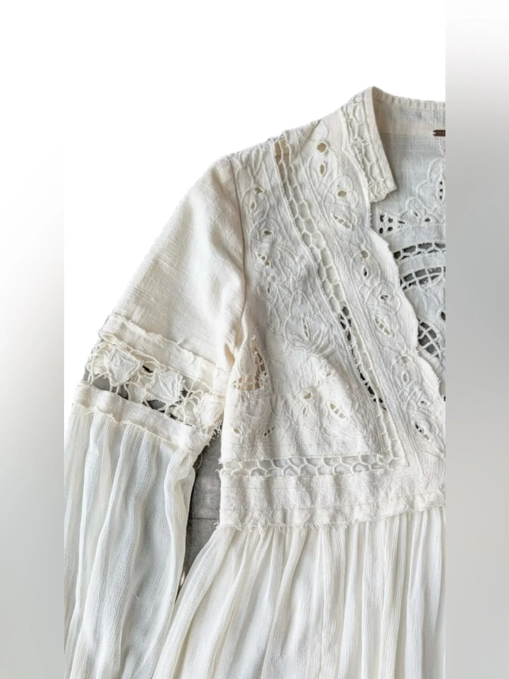 Free People "In Dreamland" Cutwork Mini Dress in Ivory/Cream - Picture 9 of 11